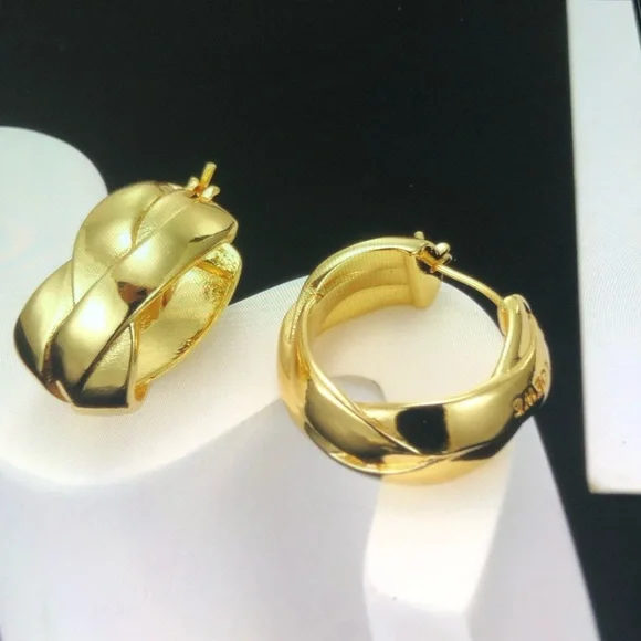 Loewe Gold Textured Hoop Earrings - Picture 3 of 5